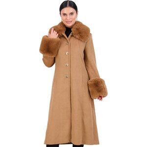 Women's Trench Coat Wool Coats Women with Fur Peacoat Long Sleeves Brown